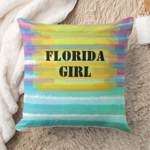 Florida Girl Name Turquoise Pink Waterverf Sunset Kussen
