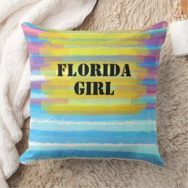 Florida Girl Pink Blue Sunset Waterverf Kussen