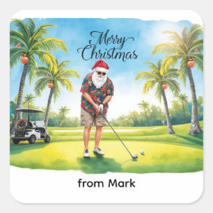 Florida Golf Prettig Kerstfeest met Kerstman Vierkante Sticker