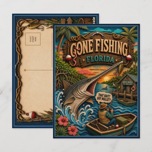 Florida Gone Fishing Langneusgarn Briefkaart (Voorkant / Achterkant)