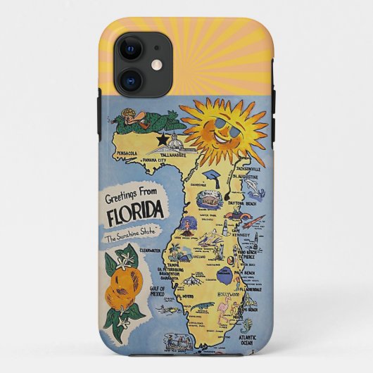 Florida Greetings Retro Map Case-Mate iPhone Case (Achterkant)