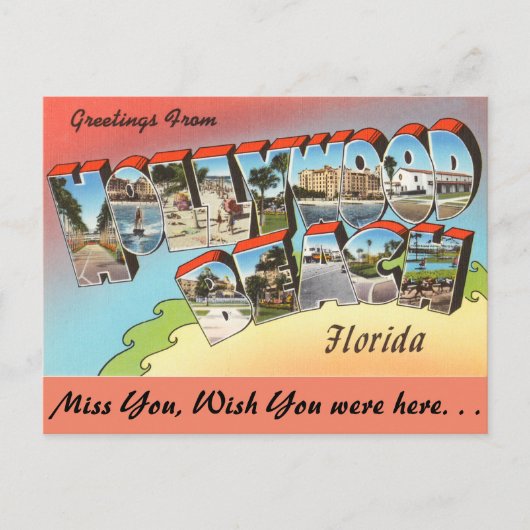 Florida, Greetings uit Hollywood Beach Briefkaart (Voorkant)