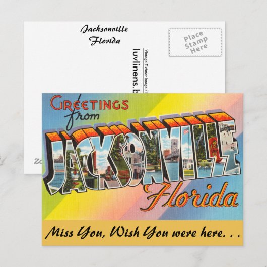 Florida, Greetings uit Jacksonville Briefkaart (Voorkant / Achterkant)