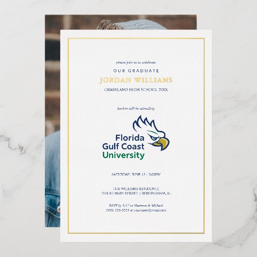 Florida Gulf Coast Universiteit Afstuderen Folie Uitnodiging (Voorkant / Achterkant)
