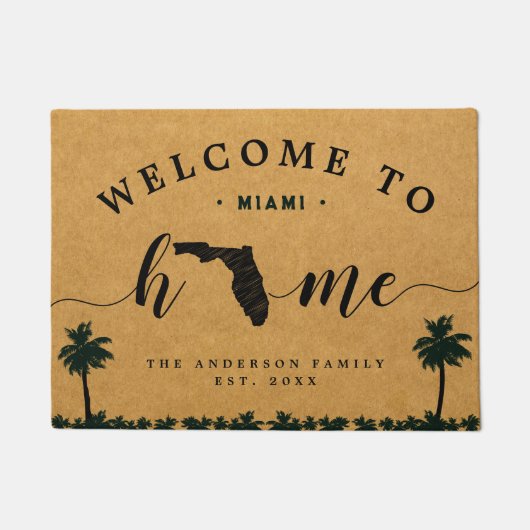 Florida Home State Map USA Minimal Welcome Wood Deurmat (Voorkant)