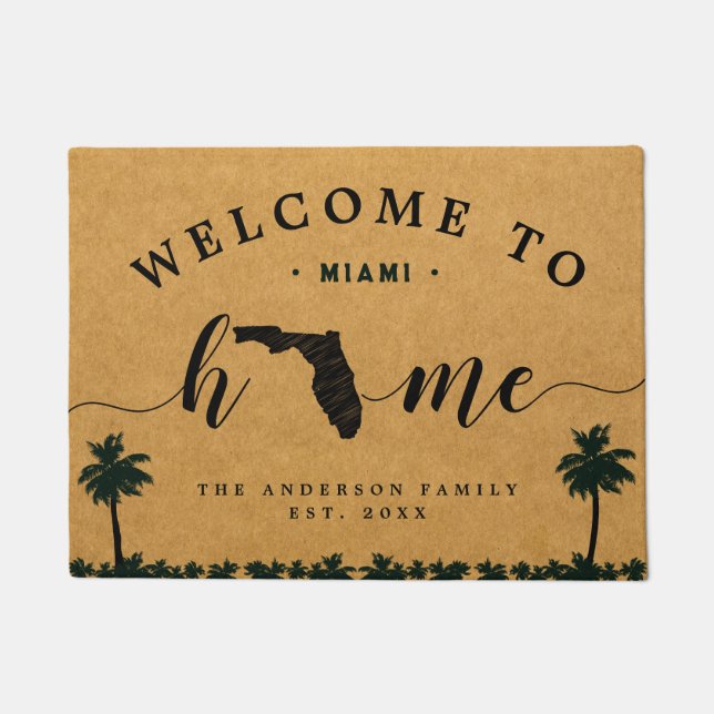 Florida Home State Map USA Minimal Welcome Wood Deurmat (Voorkant)