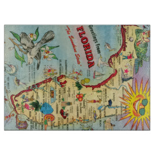 Florida Kaart Glassnijplank 15"x11" Snijplank