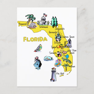 Florida-kaart met de belangrijkste steden Tourist  Briefkaart