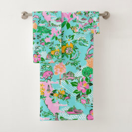 Florida Kaart Preppy Palm Beach Patroon Print Bad Handdoek