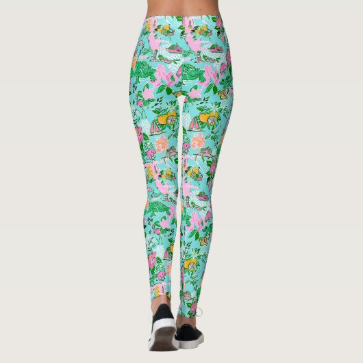 Florida Kaart Preppy Palm Beach Patroon Print Leggings (Achterkant)