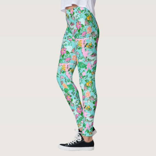 Florida Kaart Preppy Palm Beach Patroon Print Leggings (Links)