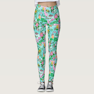 Florida Kaart Preppy Palm Beach Patroon Print Leggings