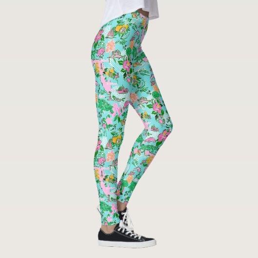 Florida Kaart Preppy Palm Beach Patroon Print Leggings (Rechts)