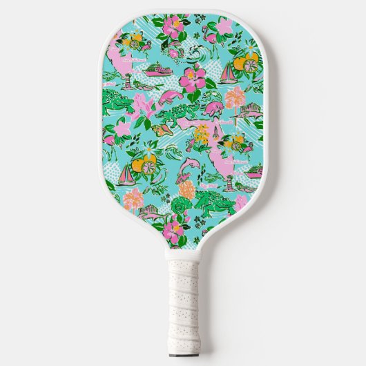 Florida Kaart Preppy Palm Beach Patroon Print Pickleball Paddle (Voorkant)