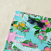 Florida Kaart Preppy Palm Beach Patroon Print Strandlaken (In situ)