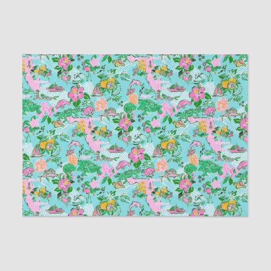 Florida Kaart Preppy Palm Beach Patroon Print Tissuepapier (Voorkant)