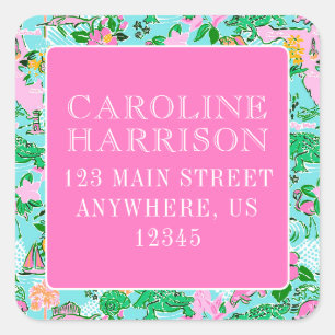 Florida Kaart Preppy Palm Beach Patroon Print Vierkante Sticker