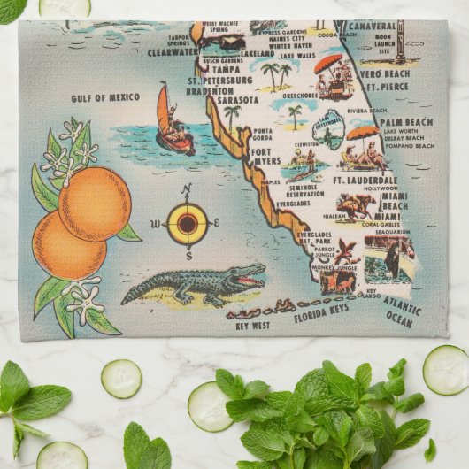  Florida-kaart van attracties Theedoek (Gevouwen)