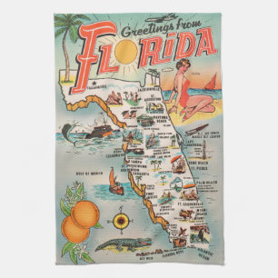  Florida-kaart van attracties Theedoek