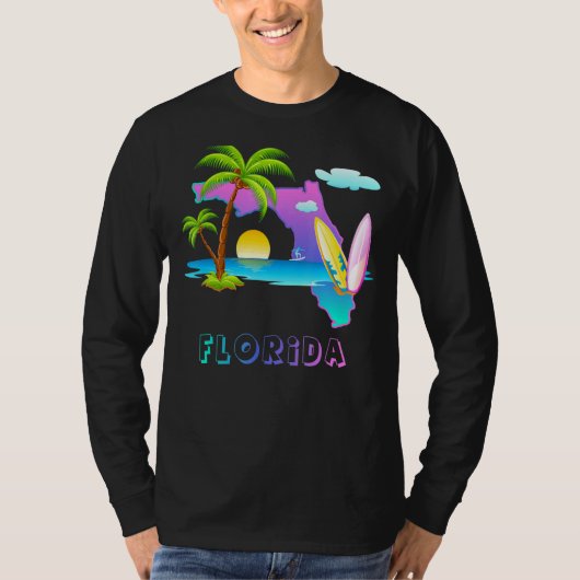 Florida Kaart Zonsondergang landschap met palmbome T-shirt (Voorkant)