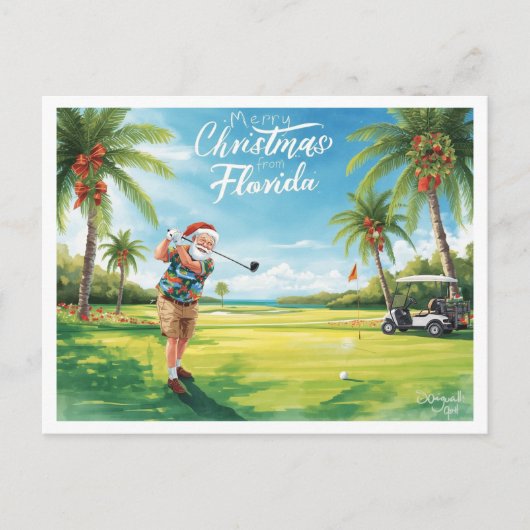 Florida Kerstman golft Feestdagenkaart (Voorkant)