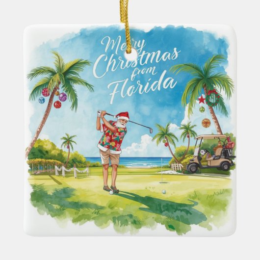 Florida Kerstman golft Keramisch Ornament (Voorkant)