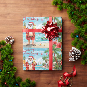 Florida Kerstmis Tropische Kerstman in het Zwembad Cadeaupapier