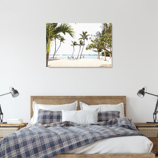Florida Keys Beach met palmbomen en stoelen Canvas Afdruk (Insitu (Slaapkamer))