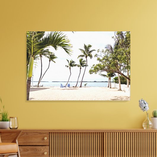 Florida Keys Beach met palmbomen en stoelen Canvas Afdruk (Insitu (Woonkamer))