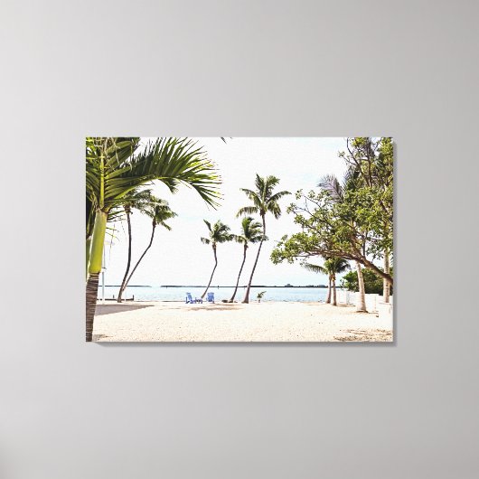 Florida Keys Beach met palmbomen en stoelen Canvas Afdruk (Voorkant)