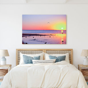 Florida Keys Key West Zonsondergang met Zeemeeuw Canvas Afdruk