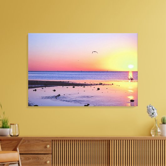 Florida Keys Key West Zonsondergang met Zeemeeuw Canvas Afdruk (Insitu (Woonkamer))