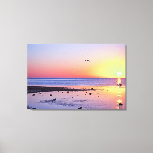 Florida Keys Key West Zonsondergang met Zeemeeuw Canvas Afdruk (Voorkant)