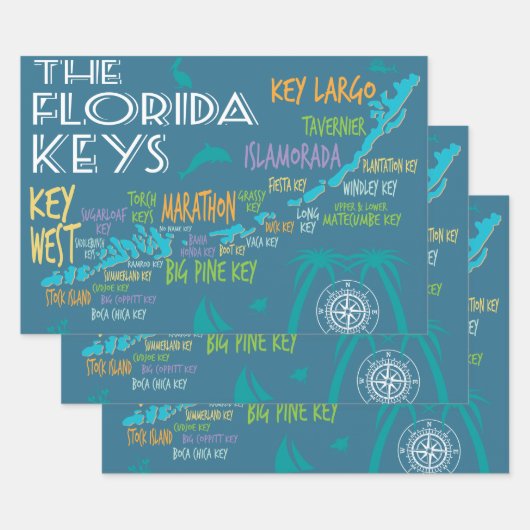 Florida Keys Map met Island Names Inpakpapier Vel (Set)