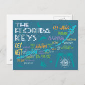 Florida Keys Map met kleurrijke eilandnamen Briefkaart (Voorkant / Achterkant)