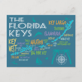Florida Keys Map met kleurrijke eilandnamen Briefkaart