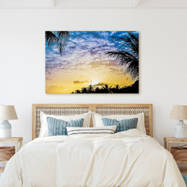 Florida Keys Palm Tree Sunset Sky Scene Canvas Afdruk
