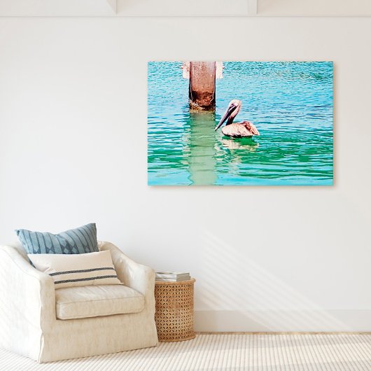 Florida Keys Pelican Ocean Dock Scene Canvas Afdruk