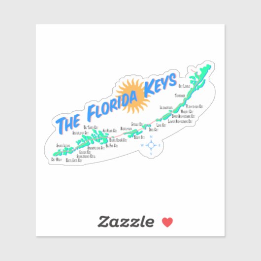 Florida Keys Retro Kaart met Eilandnamen Sticker (Vel)