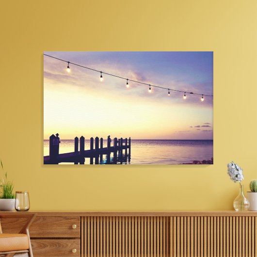 Florida Keys Sunset Dock String Lights Scene Canvas Afdruk (Insitu (Woonkamer))