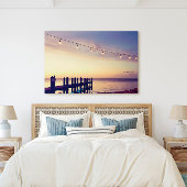 Florida Keys Sunset Dock String Lights Scene Canvas Afdruk
