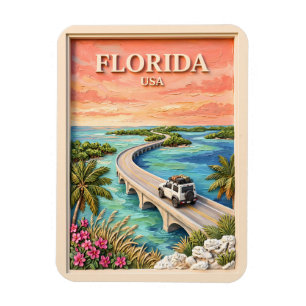 Florida Keys USA Reis Vintage Tropische Wegreis Magneet