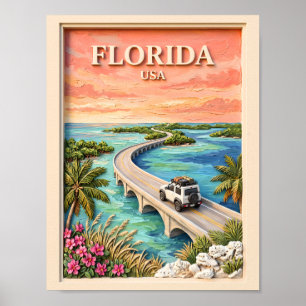 Florida Keys USA Reis Vintage Tropische Wegreis Poster