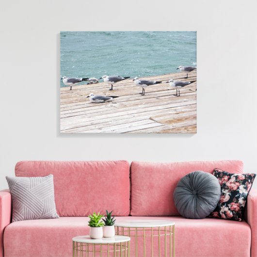 Florida Keys zeemeeuwen op Ocean Pier Canvas Afdruk (Insitu (Woonkamer))