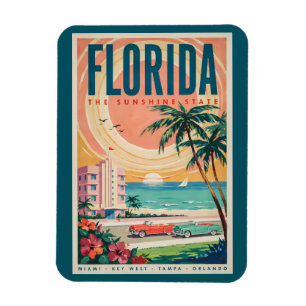 Florida Kust Auto's Illustratie Reis Kunst Vintage Magneet