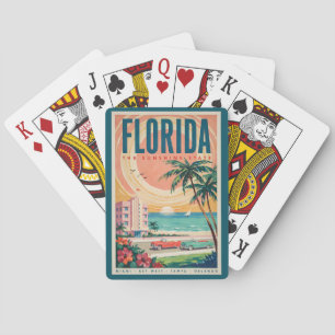 Florida Kust Auto's Illustratie Reis Kunst Vintage Pokerkaarten