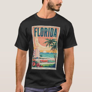 Florida Kust Auto's Illustratie Reis Kunst Vintage T-shirt