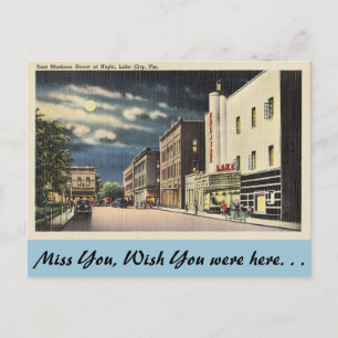 Florida, Lake City, East Madison St. 's nachts. Briefkaart