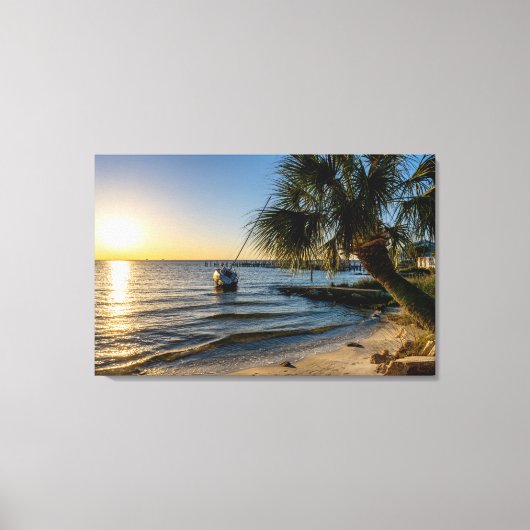 Florida Leaning Palm Tree Sunset Canvas Afdruk (Voorkant)