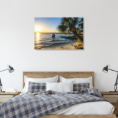 Florida Leaning Palm Tree Sunset Canvas Afdruk (Insitu (Slaapkamer))